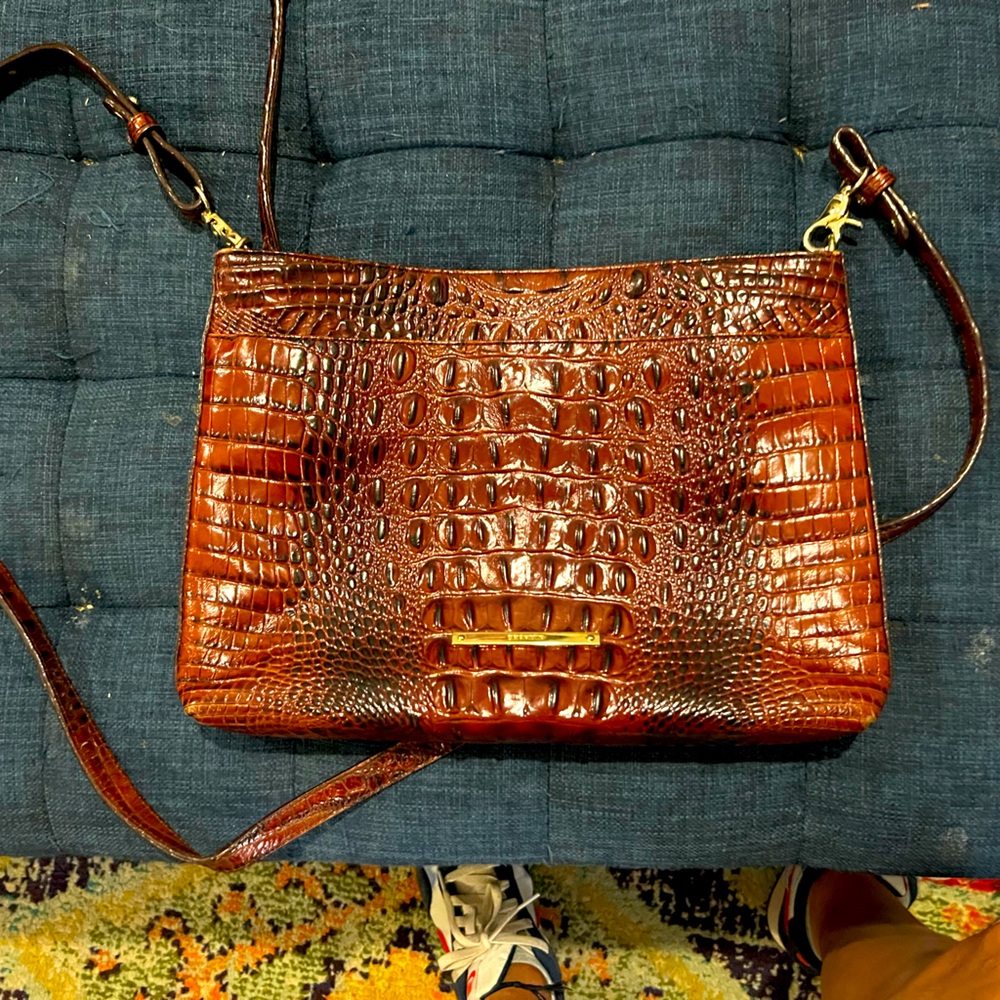 Brahmin Chestnut Crocodile-Embossed Crossbody Bag